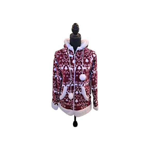 Frankie & Johnny Pajama Top Women's Size Small Plush Hoodie Burgundy Soft - Picture 4 of 8